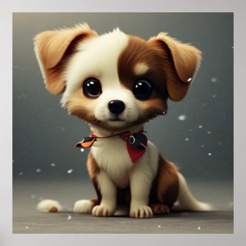 Cute little puppy dog brown and white poster