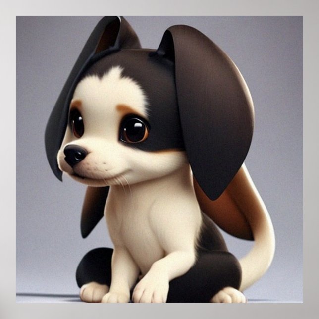 Cute little puppy dog dark brown and white poster (Front)
