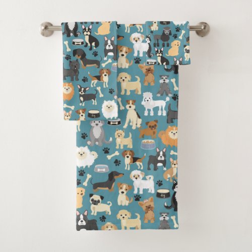 Cute Little Puppy Dog Pet Pattern Bath Towel Set