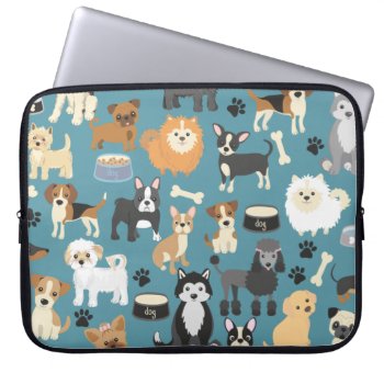 Cute Little Puppy Dog Pet Pattern Laptop Sleeve by LilPartyPlanners at Zazzle