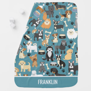 Cute Little Puppy Dog Pet Pattern Personalized Baby Blanket