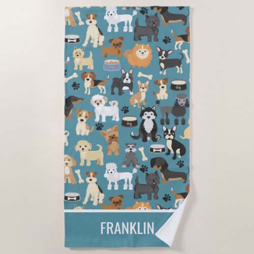 Cute Little Puppy Dog Pet Pattern Personalized Beach Towel