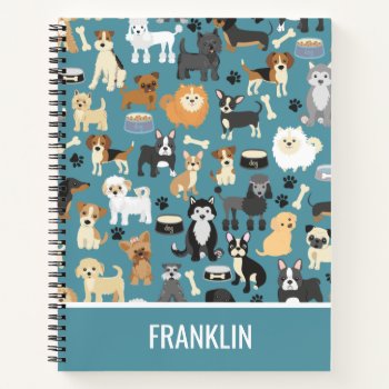 Cute Little Puppy Dog Pet Pattern Personalized Notebook by LilPartyPlanners at Zazzle