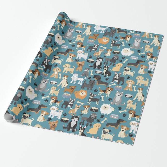 Cute Little Puppy Dog Pet Pattern Wrapping Paper (Unrolled)