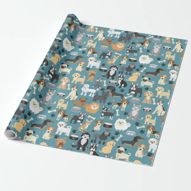 Cute Little Puppy Dog Pet Pattern Wrapping Paper | Zazzle