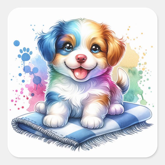 Cute Little Puppy Dog Square Sticker (Front)