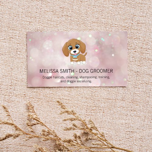 Cute Little Puppy  Pink Bokeh Business Card