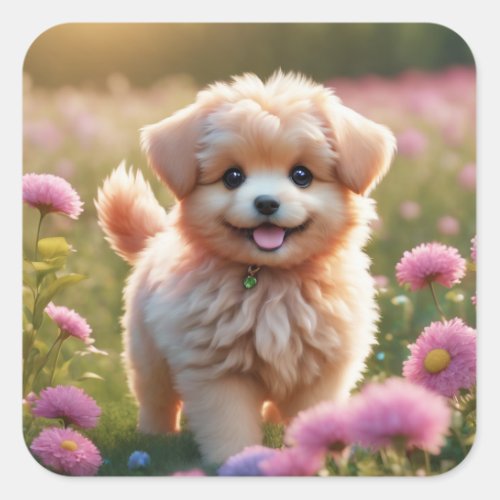 Cute little puppy sticker square sticker