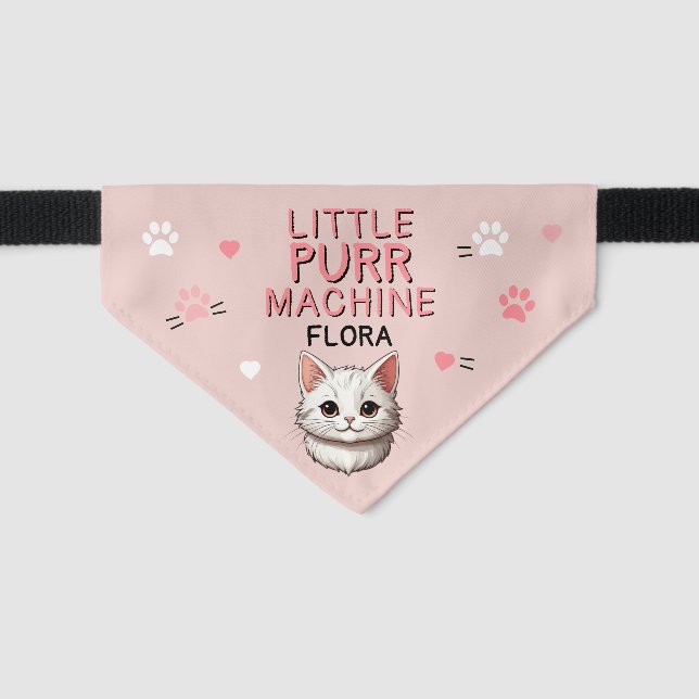 Cute Little Purr Machine Dog Name Funny Pet Bandana Collar (Front)