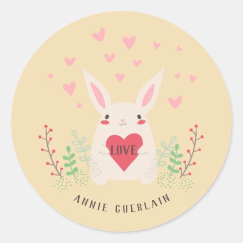 Cute Little Rabbit n Hearts Classic Round Sticker