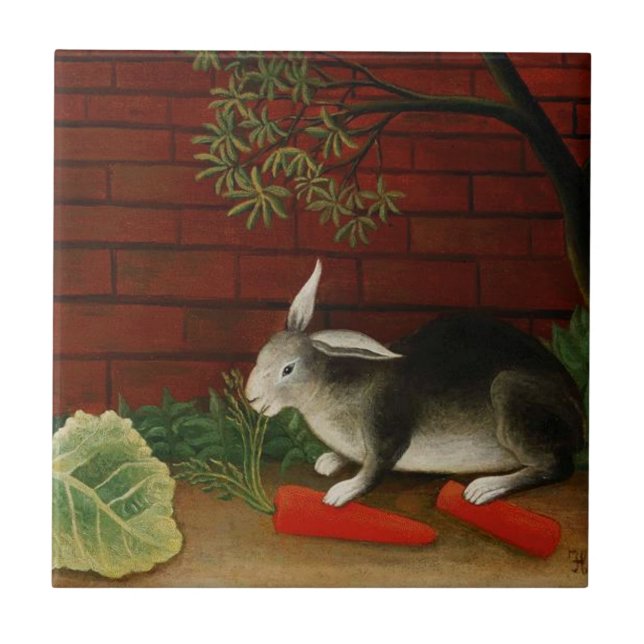 Cute Little Rabbit (Pet Animal) (Henri Rousseau) Ceramic Tile (Front)