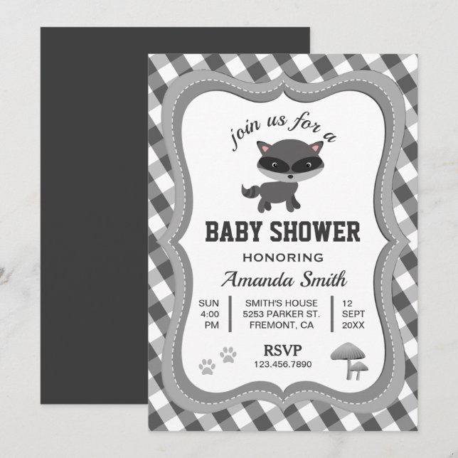 Cute Little Raccoon Baby Shower Invitation (Front/Back)