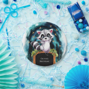 Cute Little Raccoon Birthday Paper Plates