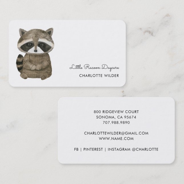 Cute Little Raccoon Daycare Business Card (Front/Back)
