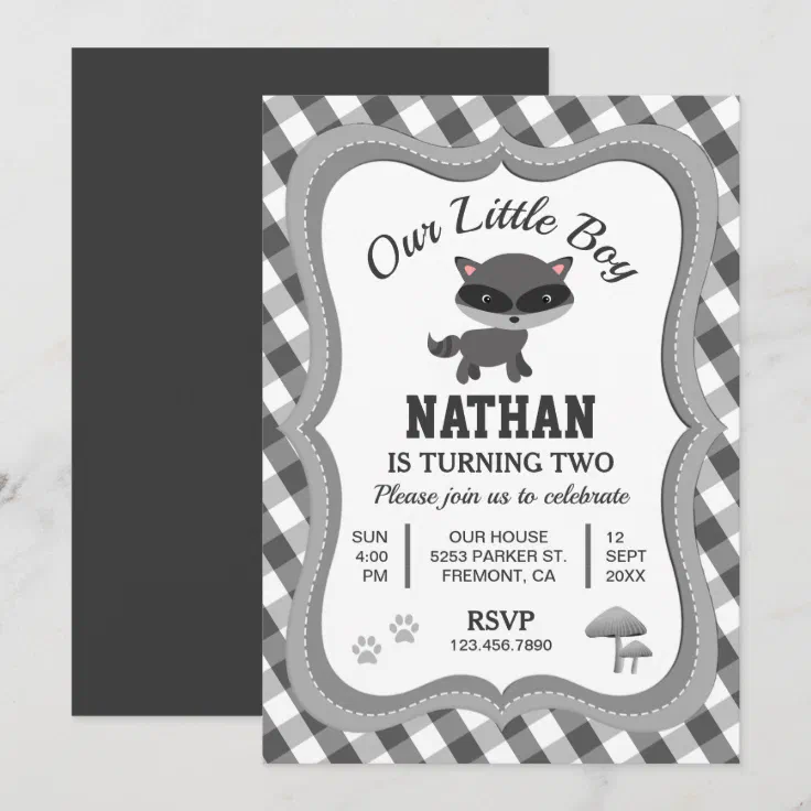 Cute Little Raccoon Kids Birthday Party Invitation | Zazzle