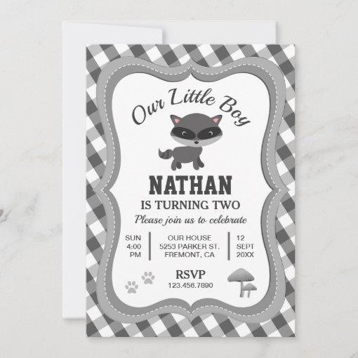 Cute Little Raccoon Kids Birthday Party Invitation | Zazzle