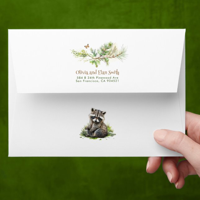 Cute Little Racoon Woodland Branches Moss Envelope (Creator Uploaded)