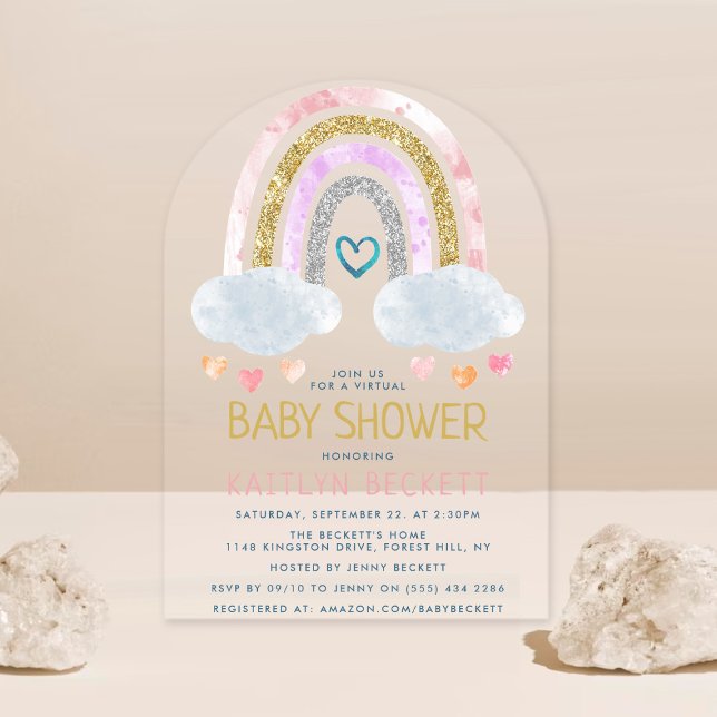 Cute Little Rainbow Baby Shower Acrylic Invitations (Creator Uploaded)
