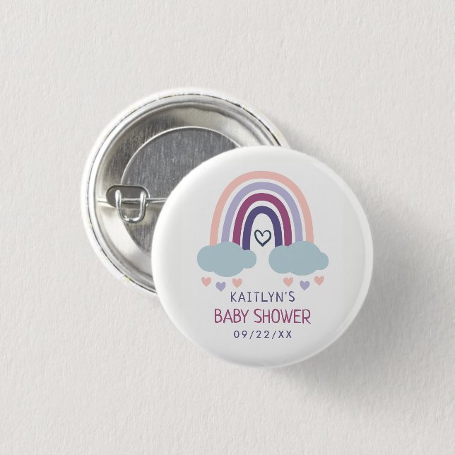 Cute Little Rainbow Baby Shower Button (Front & Back)