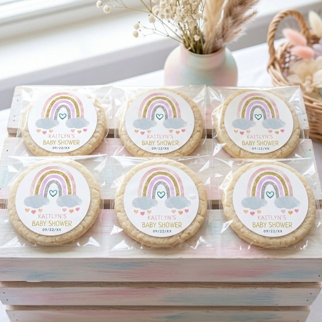 Cute Little Rainbow Baby Shower Classic Round Stic Sticker (Creator Uploaded)