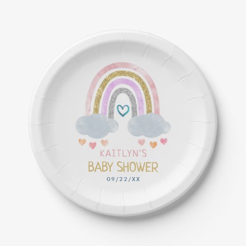 Cute Little Rainbow Baby Shower Paper Plate