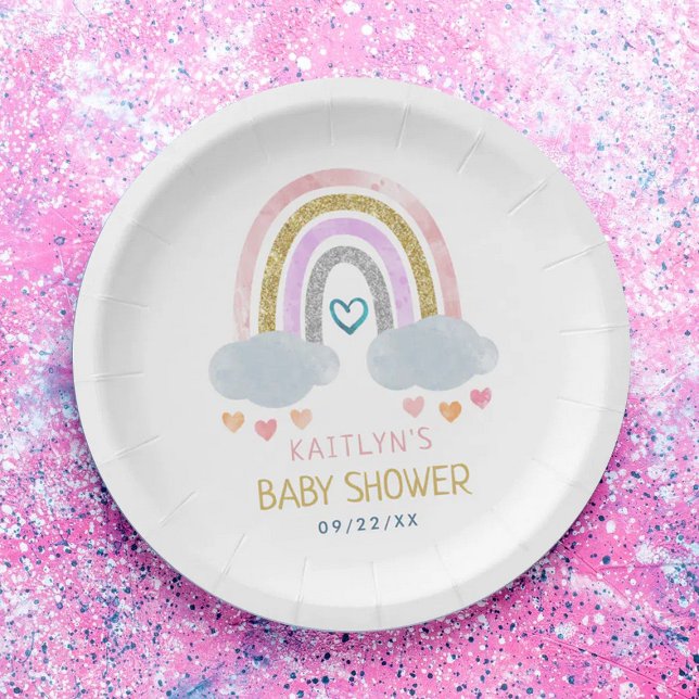 Cute Little Rainbow Baby Shower Paper Plate (Creator Uploaded)