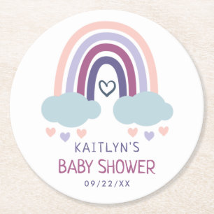 Cute Little Rainbow Baby Shower Round Paper Coaster
