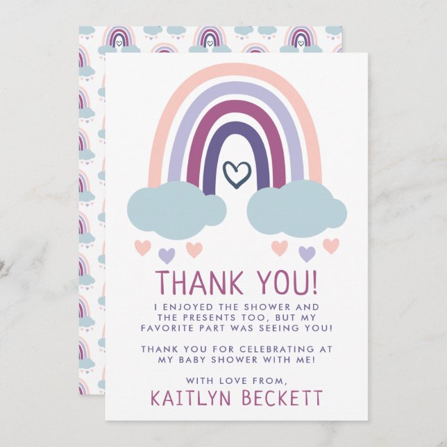 Cute Little Rainbow Baby Shower Thank You Card (Front/Back)