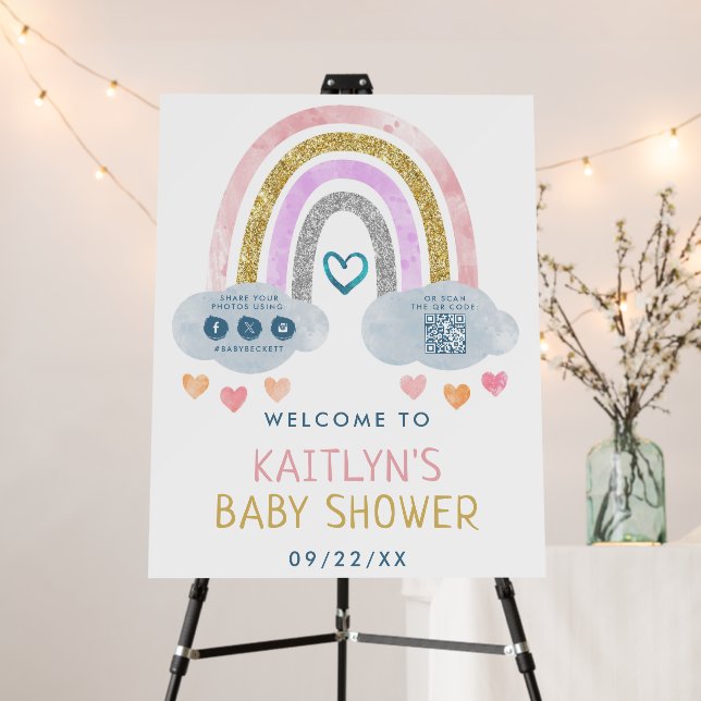 Cute Little Rainbow Baby Shower Welcome Foam Board (In Situ (Stand))