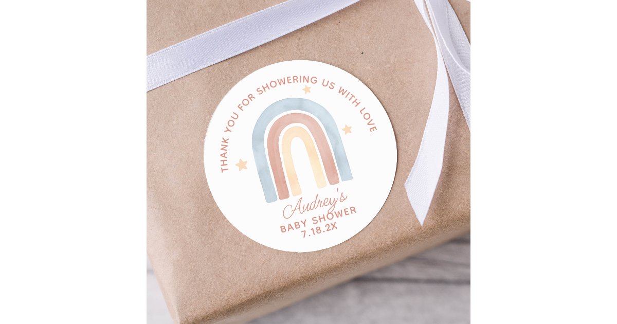 Cute Little Rainbow Boho Baby Shower Thank You Classic Round Sticker ...