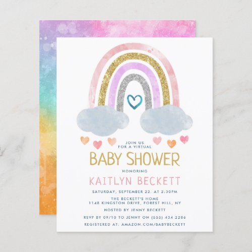 Cute Little Rainbow Budget Baby Shower Invitation