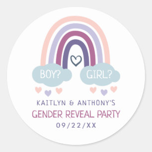 Cute Little Rainbow Gender Reveal Party Classic Round Sticker