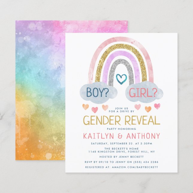 Cute Little Rainbow Gender Reveal Party Invitation (Front/Back)