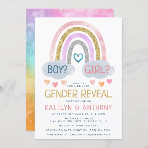 Cute Little Rainbow Gender Reveal Party Invitation