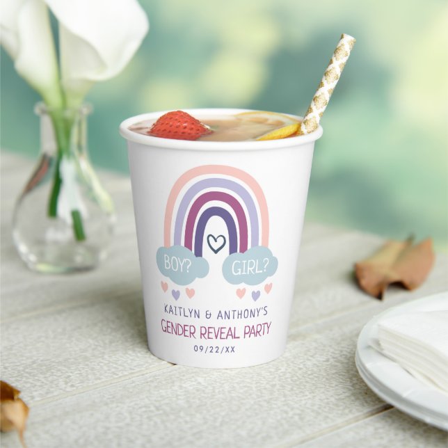 Cute Little Rainbow Gender Reveal Party Paper Cups (Insitu)
