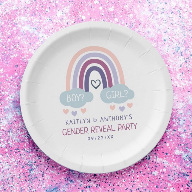Cute Little Rainbow Gender Reveal Party Paper Plates (Creator Uploaded)