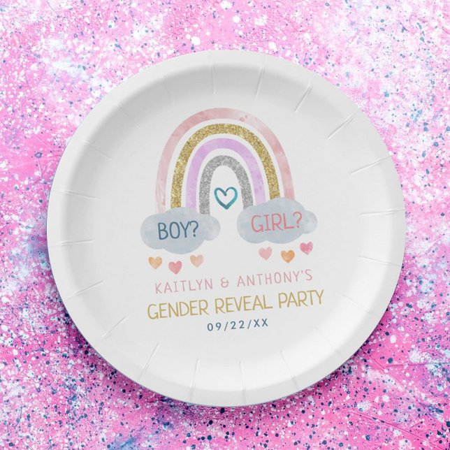 Cute Little Rainbow Gender Reveal Party Paper Plates (Creator Uploaded)