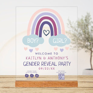 Cute Little Rainbow Gender Reveal Party Welcome Acrylic Sign