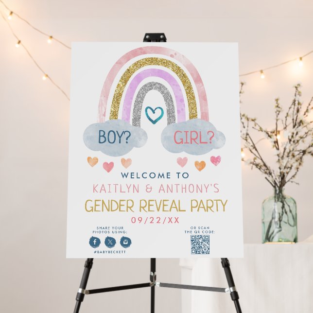 Cute Little Rainbow Gender Reveal Party Welcome Foam Board (In Situ (Stand))