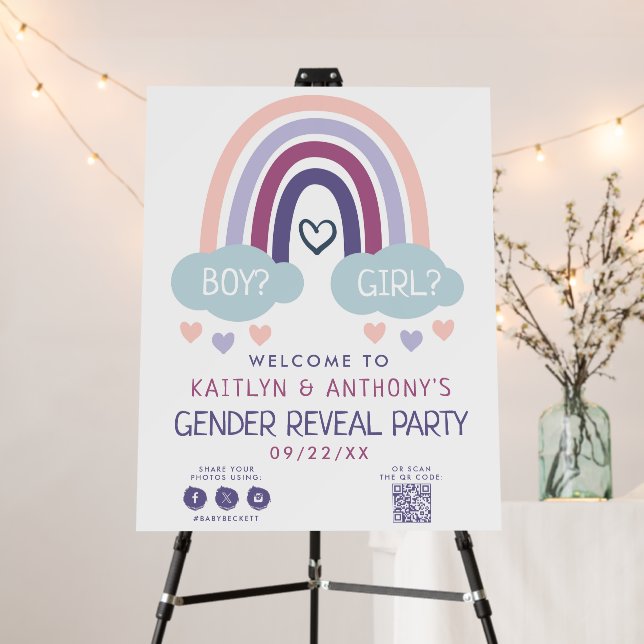Cute Little Rainbow Gender Reveal Party Welcome Foam Board (In Situ (Stand))