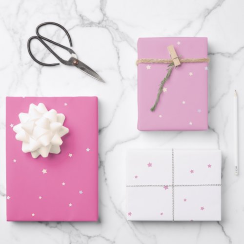 Cute Little Rainbow Stars on Pink and White Wrapping Paper Sheets