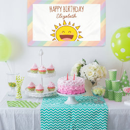 Cute Little Rainbow Sunshine Happy Birthday Party Banner