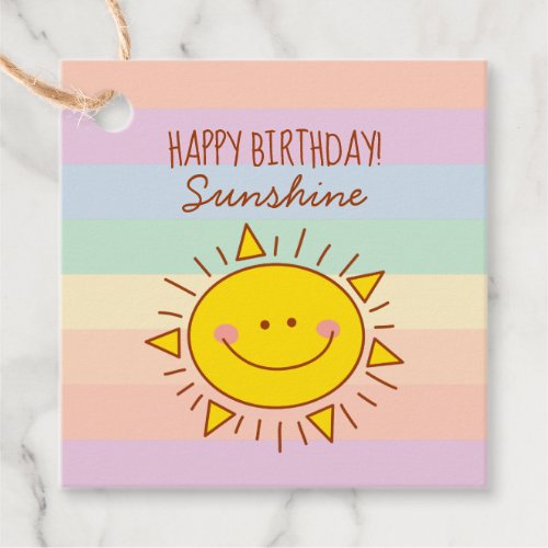 Cute Little Rainbow Sunshine Kids Happy Birthday Favor Tags