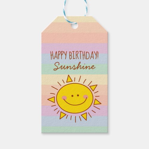 Cute Little Rainbow Sunshine Kids Happy Birthday Gift Tags