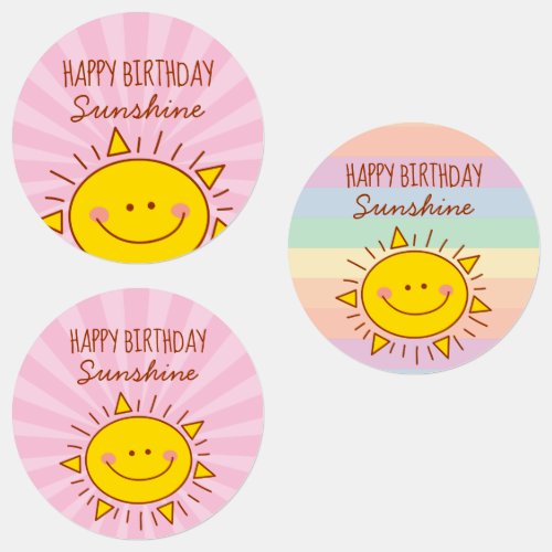 Cute Little Rainbow Sunshine Kids Happy Birthday Labels