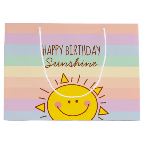 Cute Little Rainbow Sunshine Kids Happy Birthday Large Gift Bag