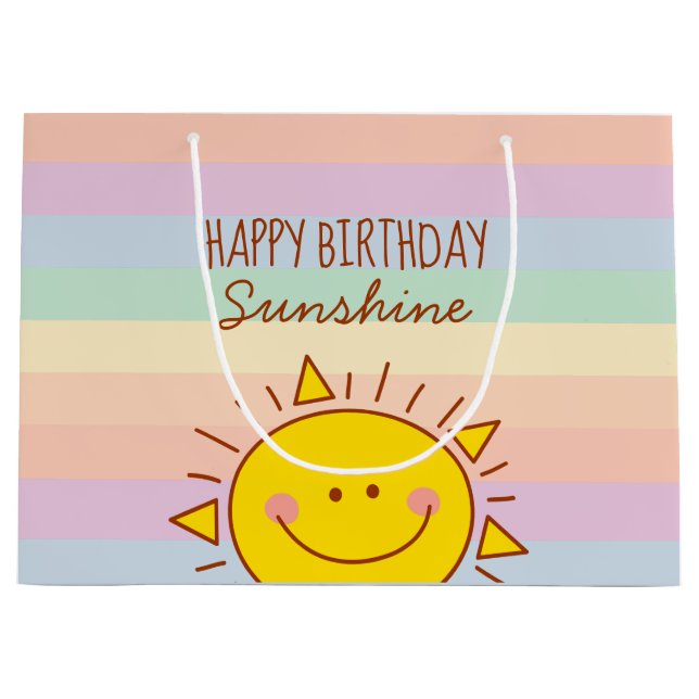 Cute Little Rainbow Sunshine Kids Happy Birthday Large Gift Bag (Front)