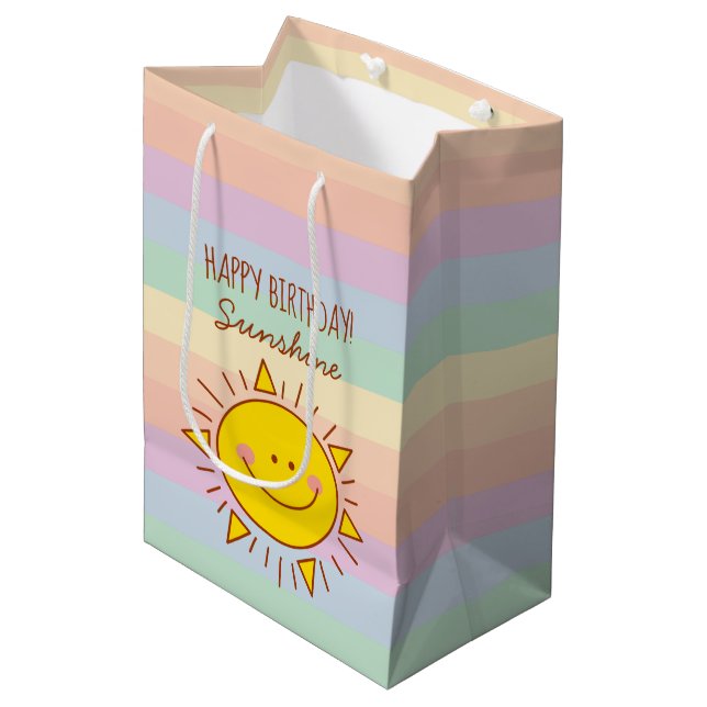 Cute Little Rainbow Sunshine Kids Happy Birthday Medium Gift Bag (Front Angled)