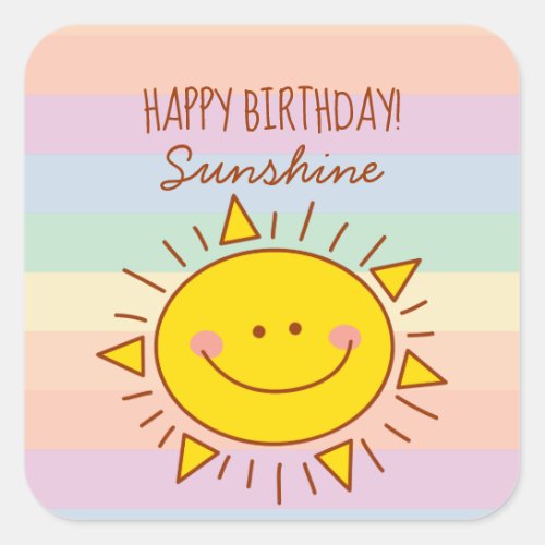 Cute Little Rainbow Sunshine Kids Happy Birthday Square Sticker