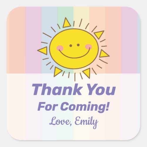 Cute Little Rainbow Sunshine Thank You For Coming Square Sticker